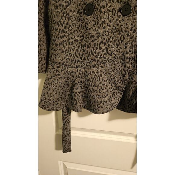 Willi Smith Leopard Print Coat Womens Size S Black Gray Jacket Belted Lined - Picture 8 of 11